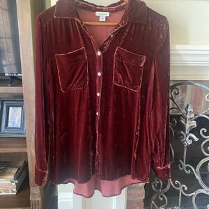Sundance Rich Burgundy Velvet Button-Down Shirt